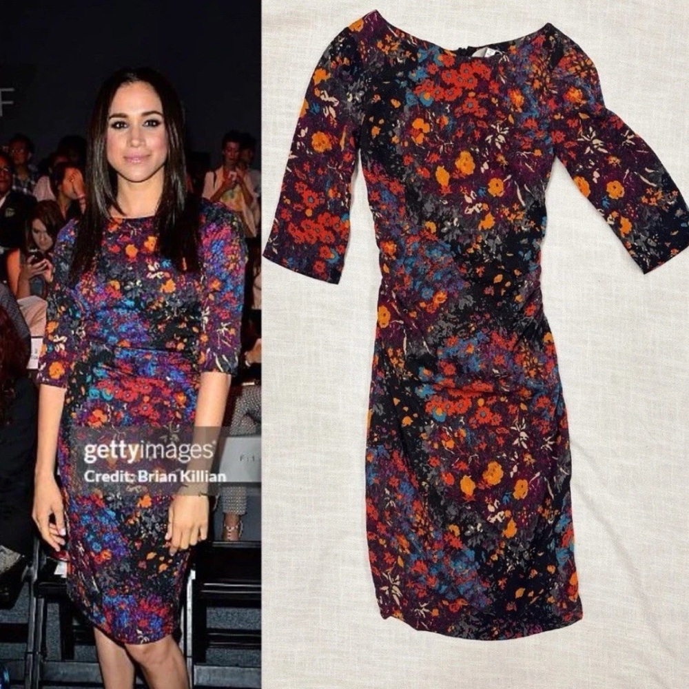 **ASO ROYALTY** RARE TRACY REESE Silk floral dress w 3/4 sleeves  Size S